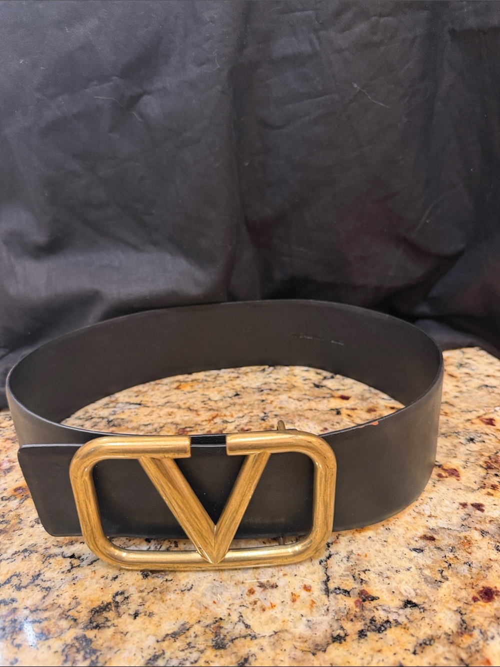 Valentino Black Leather Belt with Embossed Logo